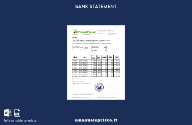 modello Excel di estratto conto bancario PrivatBank Ucraina in stile verificato